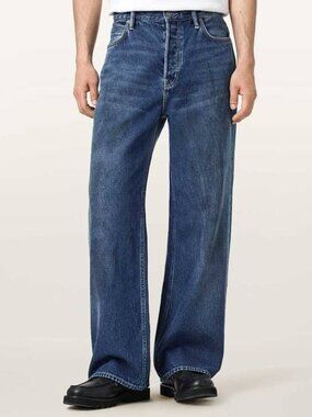 NEW ALL SAINTS Men’s Lenny Loose Fit Wide Leg Jeans Size 32 Blue Vintage Wash